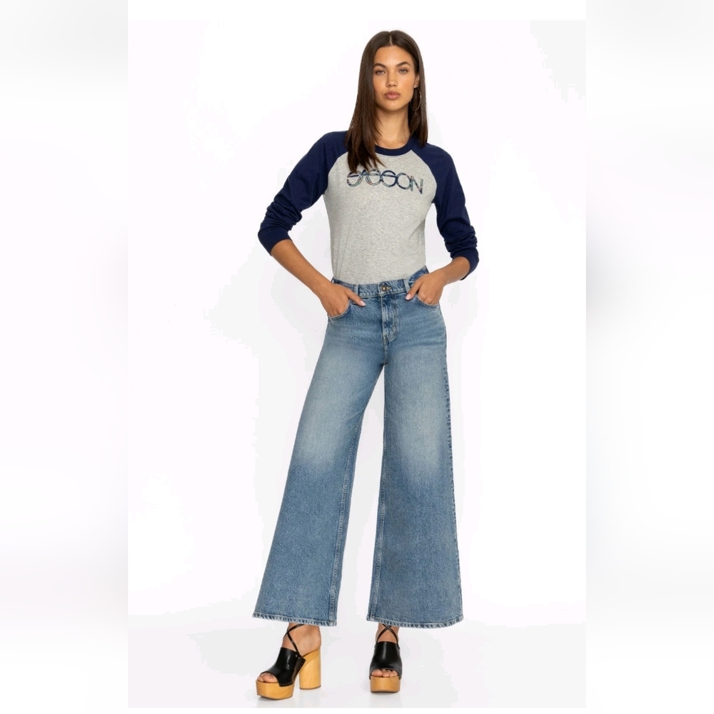 NWT Johnny Was Mademoiselle Wide Leg Crop High Rise GRW Color Size 26